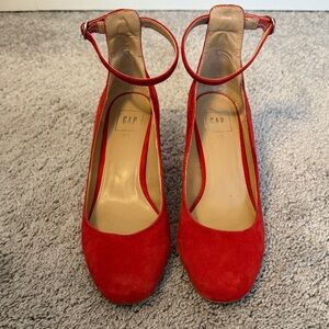 GAP Women's Red Suede Ankle Strap MaryJane Heels